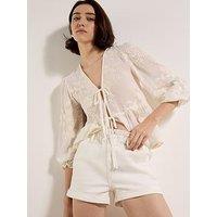 Apricot Denim Ruch Waist Turn Up Shorts