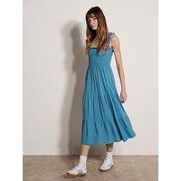 Apricot Slub Visc Smock Tiered Midi Dress
