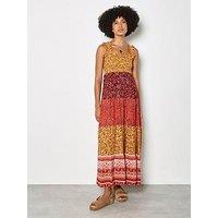 Apricot Patchwork Tiered Maxi Dress