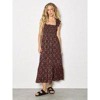 Apricot Ruffle Strap Tiered Midi Dress