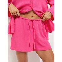 New Look Crinkled Drawstring Co-Ord Beach Shorts - Bright Pink