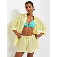 New Look Crinkled Drawstring Co-Ord Beach Shorts - Light Yellow