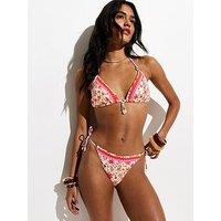 New Look Floral Ring Side Tie Bikini Bottoms - Pink