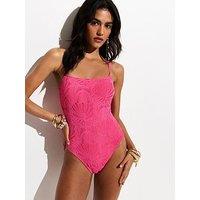 New Look Crochet Beaded Swimsuit - Bright Pink