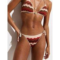 New Look Wavy Crochet Side Tie Co-Ord Bikini Bottoms - Brown
