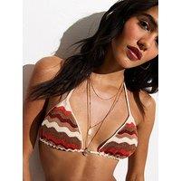 New Look Wavy Crochet Triangle Co-Ord Bikini Top - Brown