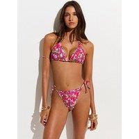 New Look Pink And Green Floral Triangle Bikini Top - Pink/Green