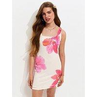 New Look 915 Girls Tropical Flower Print Sequin Mini Dress - Pink