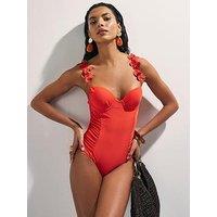 River Island Flower Trim Swimsuit - Red