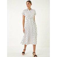 Roman Spot Print Pleated Shirt Midi Dress