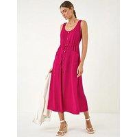 Roman Buttoned Tie Waist Midi Dress