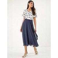 Roman Spot Contrast Midi Dress