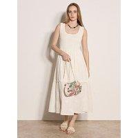 Apricot Smocked Detail Tetra Cotton 3D Flower Hem Dress