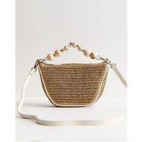New Look Stone Woven Slouchy Beaded Top Handle Bag - Grey