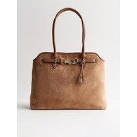 New Look Camel Faux Suede Belted Tote Bag - Brown