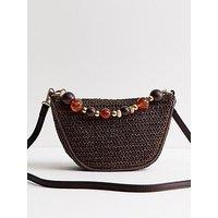 New Look Woven Slouchy Beaded Top Handle Bag - Dark Brown