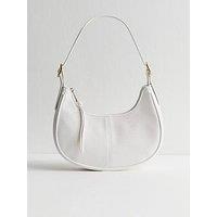 New Look Grained Faux Leather Oval Buckle Shoulder Bag - White
