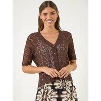 Roman Stitch Detail V-Neck Knit Cardigan