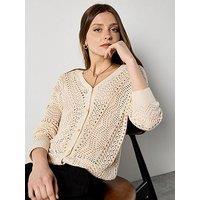 Apricot Chevron Pointelle Cardigan