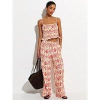 New Look Sun Print Wide Leg Beach Trousers - Red