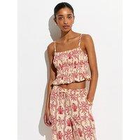 New Look Sun Print Shirred Cami Beach Top - Red