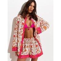 New Look White Floral Print Oversized Woven Co-Ord Beach Shirt