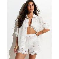New Look Shell Cutwork Co-Ord Beach Shirt - White