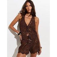 New Look Tile Crochet Beach Co-Ord Shorts - Dark Brown