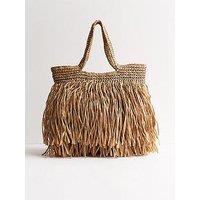 New Look Woven Fringe Tote Bag - Stone
