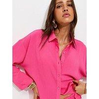 New Look Crinkled Co-Ord Beach Shirt - Bright Pink