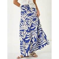 Roman Mono Print Shirred Maxi Skirt