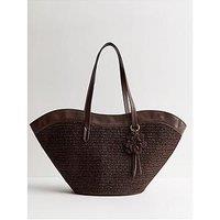 New Look Curved Woven Tote Bag - Dark Brown