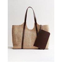 New Look Stone Woven Hobo Tote Bag With Zip Pouch - Stone