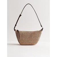 New Look Stone Woven Sling Shoulder Bag - Stone