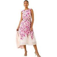 Roman Floral Pleated Midi Dress