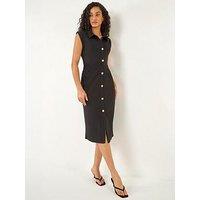Roman Dusk Collared Ribbed Midi Dress