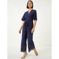 Roman Laser Cut Hem Wrap Front Jumpsuit