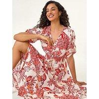 Roman Dusk Boho Floral Print V-Neck Maxi Dress