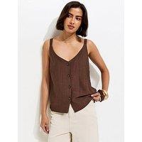 New Look Button Front V-Neck Cami Top - Dark Brown