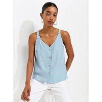 New Look Button Front V-Neck Cami Top - Light Blue