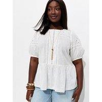New Look Curves Cotton Lace Trim Blouse - White