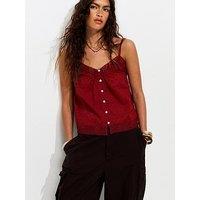 New Look Dobby Texture Lace Trim Cami Top - Rust