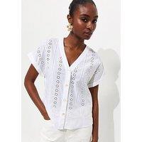 New Look Cotton Broderie Anglaise Button Through Top - White