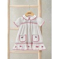 Mamas & Papas Baby Girls Collared Embroidered Dress - Pink