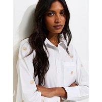New Look Cotton Embroidered Shell Long Sleeve Shirt - White