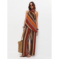 New Look Diagonal Stripe Cowl Neck Asymmetric Top