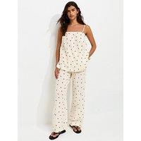 New Look Linen Rich Polka Dot Removable Strap Bandeau Top - Cream