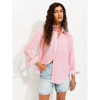 New Look Cotton Rich Striped Long Sleeve Shirt - Pink