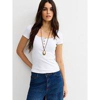 New Look Short Sleeve Ribbed Henley T-Shirt - White