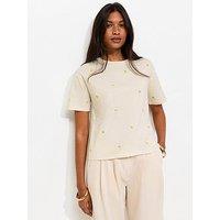 New Look Cotton Lemon Embroidered Boxy Fit T-Shirt - Off White